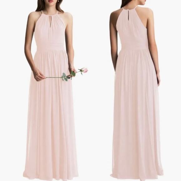 Bill Levkoff #Levkoff Keyhole Neck Chiffon Gown Bridesmaid Maxi Dress Pink 6 NWT - Picture 1 of 12